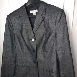 Spiegel black silver sparkle metallic threads fitted formal jacket. Size 8